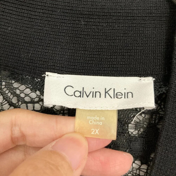 Calvin Klein Black Knit Open Front Lace Back Office Career Light Cardigan 2X - Picture 2 of 10
